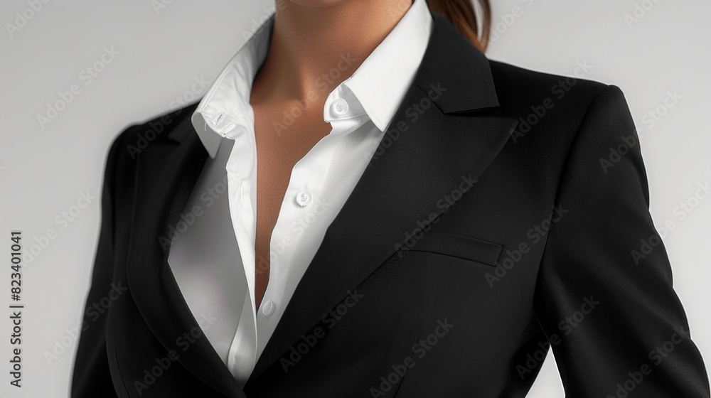 stylish woman exudes power and sophistication in a sleek black suit and crisp white shirt. stylish woman exudes power and sophistication in a sleek black suit and crisp white shirt.