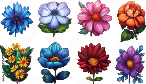 Funky Floral Cartoon Figures: Playful, Cheerful Daisy with a Face and Grin in Vintage Psychedelic Design