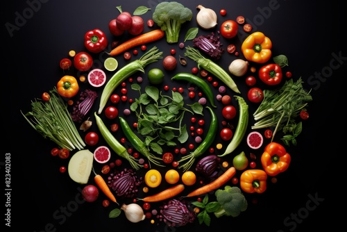 Wallpaper Mural Colorful assortment of fresh produce arranged in a heart shape on a dark background Torontodigital.ca
