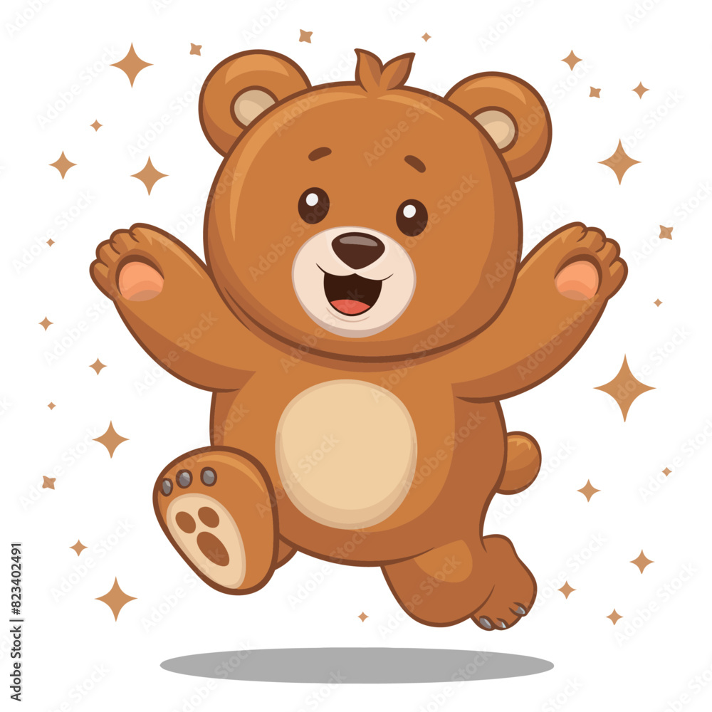 Obraz premium Cute Cartoonish Bear with Stars and Shadow on Separate Layers