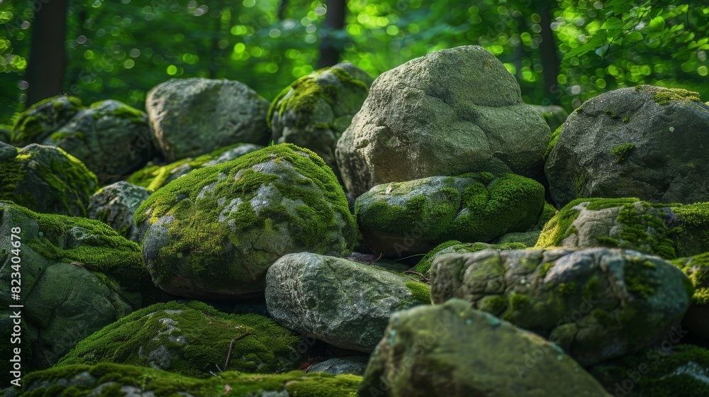 Top of the line CG, surreal photography.Mossy stones in a quiet forest after a fresh rain. beautiful, romantic, and beautiful lighting. Blue sky, ultra-high definition, front view, Nikon photography, Top of the line CG, surreal photography.Mossy stones in a quiet forest after a fresh rain. beautiful, romantic, and beautiful lighting. Blue sky, ultra-high definition, front view, Nikon photography,