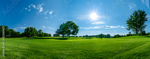 Panoramic view of sunny golf course