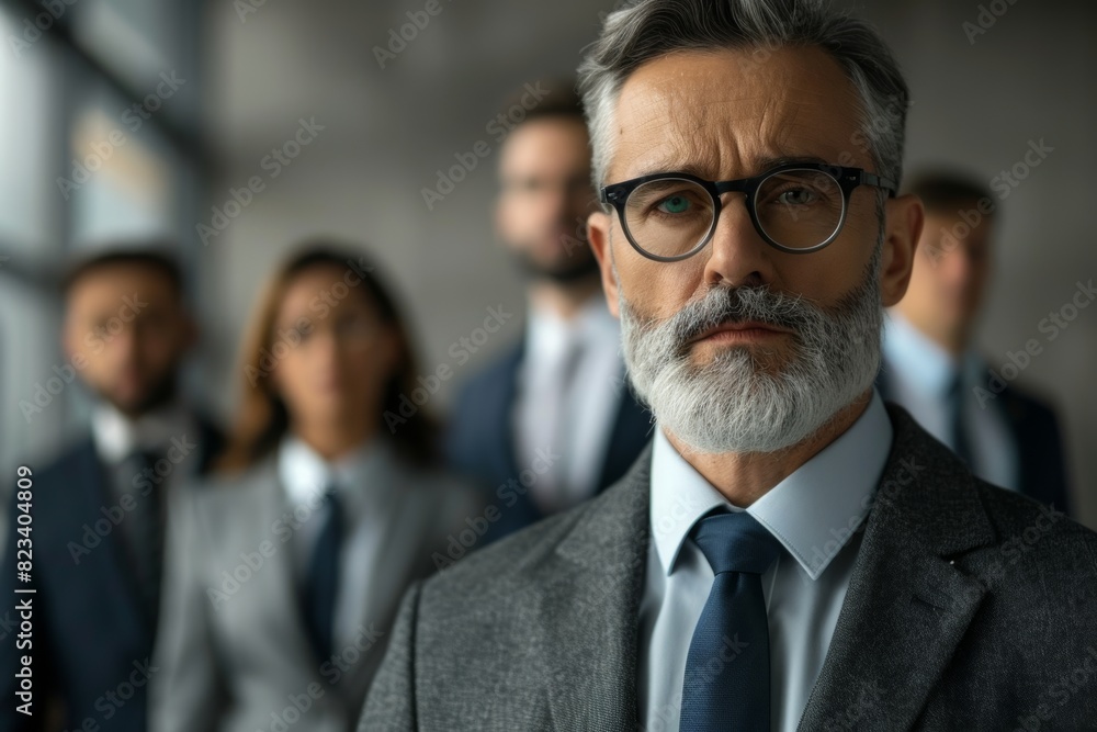 Portrait of a senior businessman in front of his business team. Portrait of a senior businessman in front of his business team.