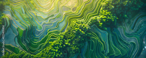 Aerial view of lush terraced fields © ALEXSTUDIO