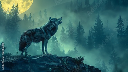 Roaming mistshrouded forests of the Pacific Northwest a solitary wolf howls beneath the light of the full moon its mournful cry echoing through the ancient trees © Khuram Shehzad