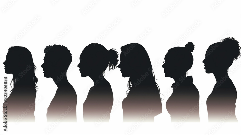 Diverse Profile Silhouette Faces - Vector Illustration of People in Side View Isolated on White Background