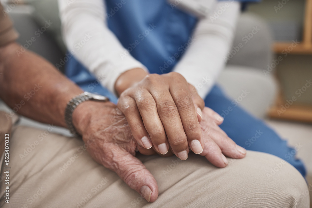 Senior care, man and nurse on sofa holding hands with support, advice or trust at nursing home together. Healthcare, elderly person and caregiver on couch with respect, help or homecare in retirement Senior care, man and nurse on sofa holding hands with support, advice or trust at nursing home together. Healthcare, elderly person and caregiver on couch with respect, help or homecare in retirement