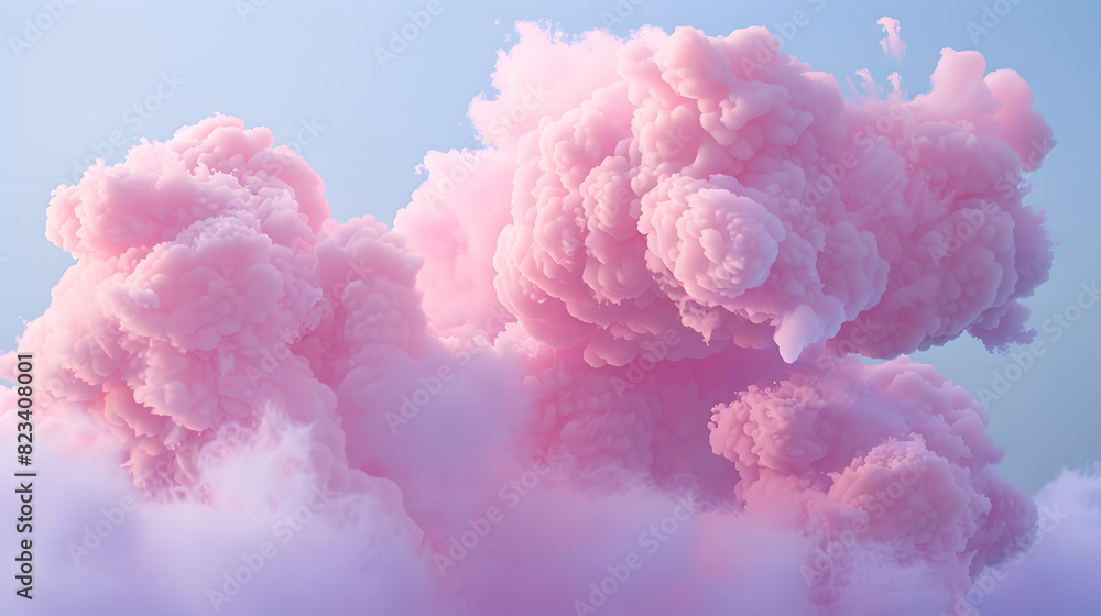 Abstract soft pink clouds floating against a tranquil blue sky