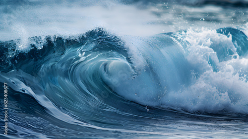 Close-up of a powerful wave cresting, capturing the dynamic movement of ocean water