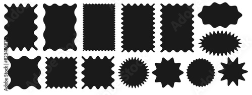 Zig zag edge rectangle shape collection. Set of wavy abstract geometric forms. Jagged patches set. Design elements