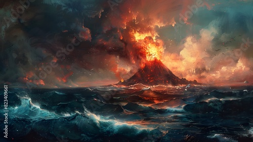 Volcano in the middle of the sea photo