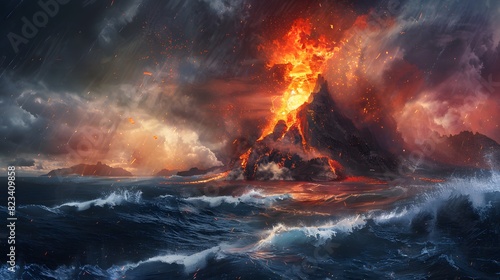 Volcano in the middle of the sea