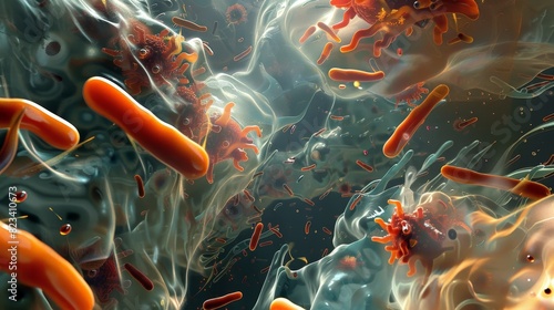 Microscopic View of Bacteria and Viruses in Biological Environment photo