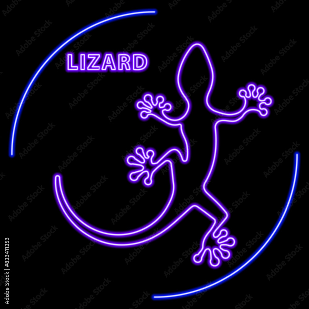 lizard neon sign, modern glowing banner design, colorful modern design trend on black background. Vector illustration.