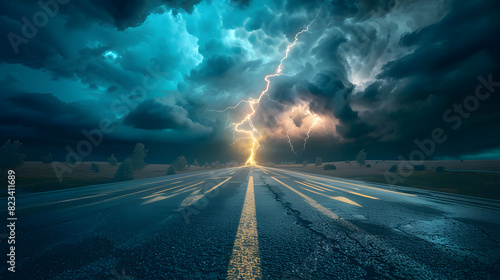 Dramatic thunderstorm over lonely highway