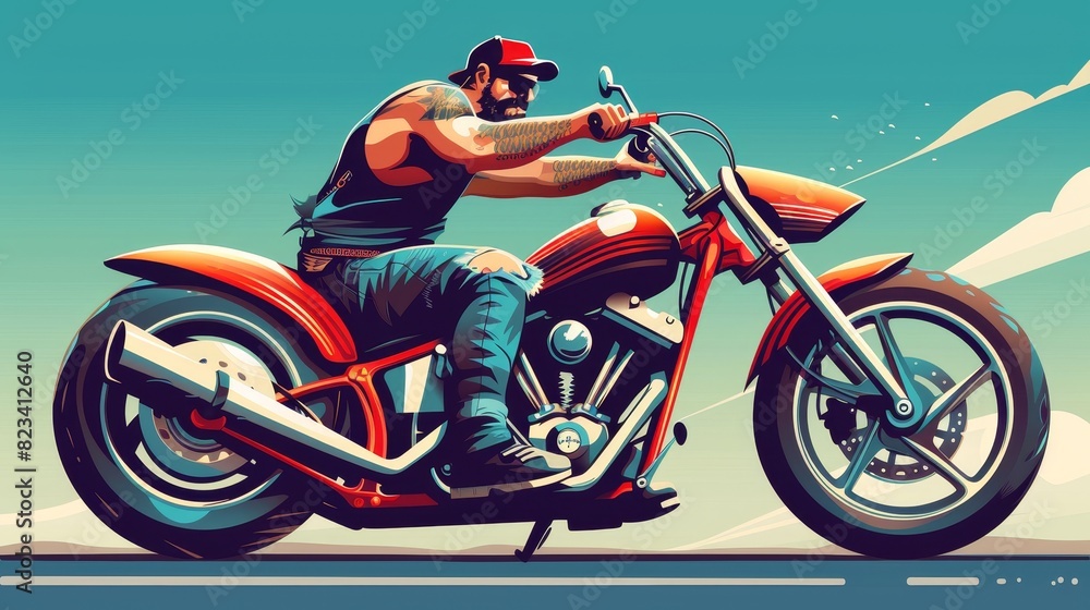 Cartoon illustration of an old school chopper motorcycle with a crazy biker Cartoon illustration of an old school chopper motorcycle with a crazy biker