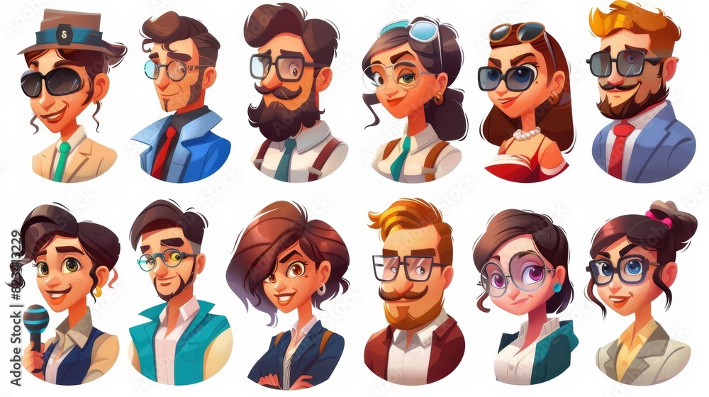 Modern flat style cartoon illustration isolated on white background showing businessmen and businesswomen's faces. Modern flat style cartoon illustration isolated on white background showing businessmen and businesswomen's faces.