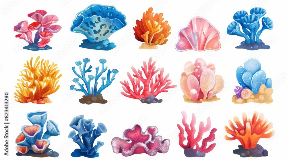 A set of coral modern icons for web design. Cartoon set of coral modern icons A set of coral modern icons for web design. Cartoon set of coral modern icons