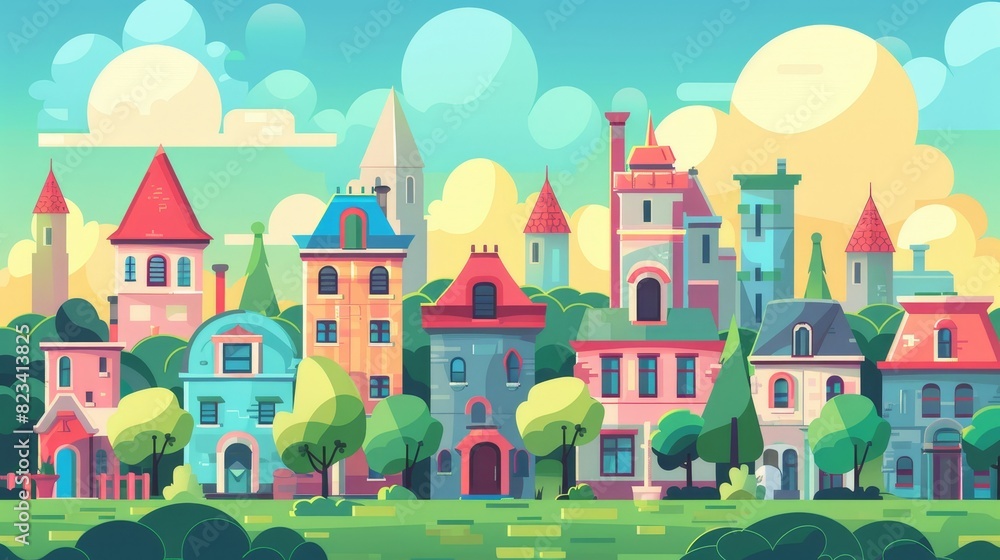 Illustration of a colorful urban city landscape on a flat background