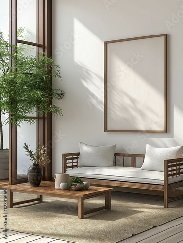Frame mockup, modern hanok style living room interior