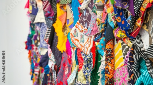 Vibrant Textile Collage Displaying a Fusion of Patterns and Colors © Oksana Smyshliaeva