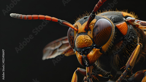 Asian Giant Hornet / Murder Hornet on a Black Background photo
