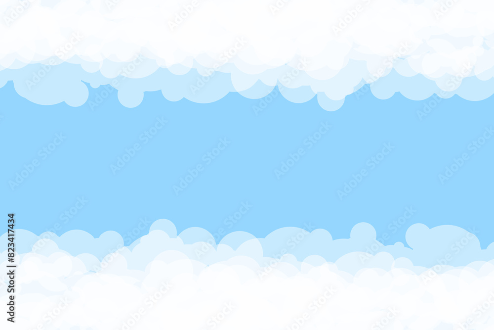 Pastel blue sky with cloud for summer and spring background. Vector. Frame
