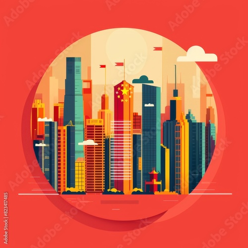 Minimalistic Illustration of Shenzhen in Chinese Flag Colors

