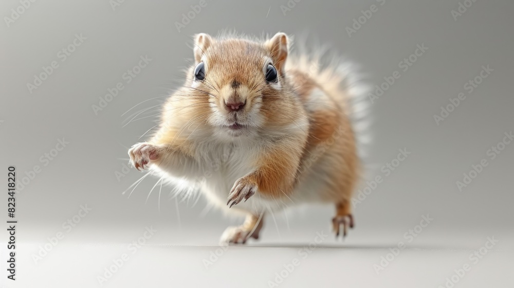 Minimalist design with a jumping diamond squirrel in studio light Minimalist design with a jumping diamond squirrel in studio light