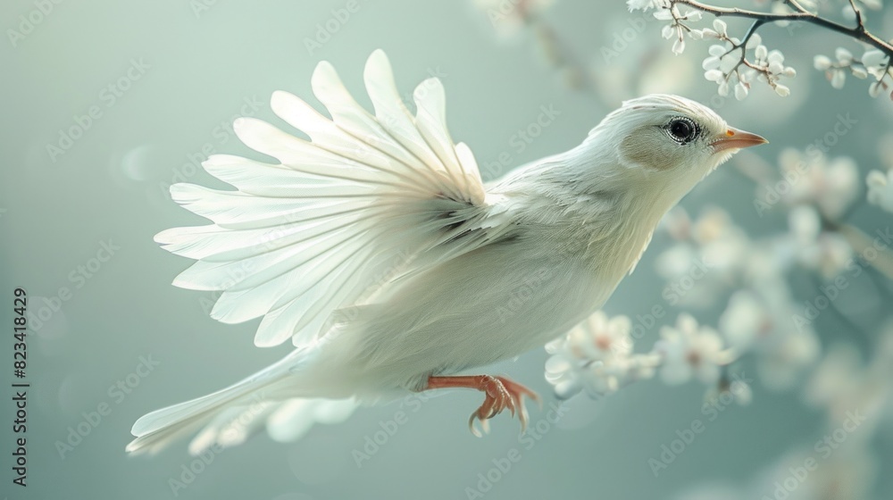Fototapeta premium Diamond bird captured in flight, minimalist studio scene