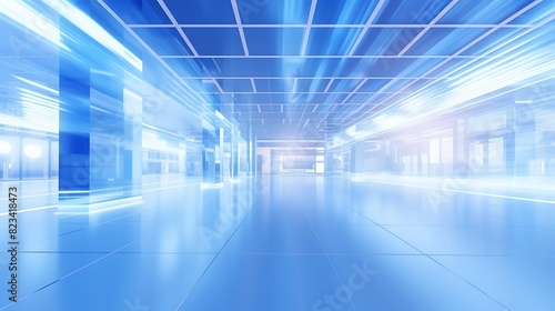 Abstract blur shopping mall interior and retail store for background in blue color