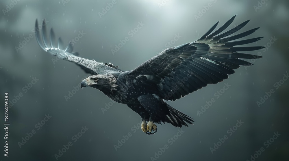 Obraz premium Minimalist scene with a diamond eagle in mid-flight, studio lighting