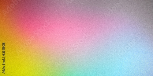 Ultra-wide abstract gradient background in multicolored light green turquoise blue pink yellow gray orange. Grainy multicolor blur, ideal for design, banners, wallpapers, templates, posters, desktops