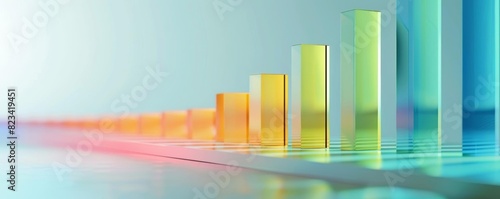 A 3D bar graph displaying positive financial growth trends and projections for 2024 Bars are colorcoded with a gradient effect from green to blue White background, ample copy space photo