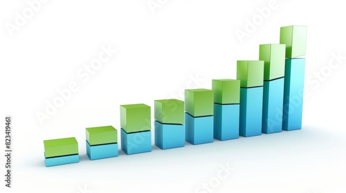 A 3D financial forecast graph for 2024  illustrating upward trends with gradient green to blue bars Modern design  isolated on white background  providing ample copy space