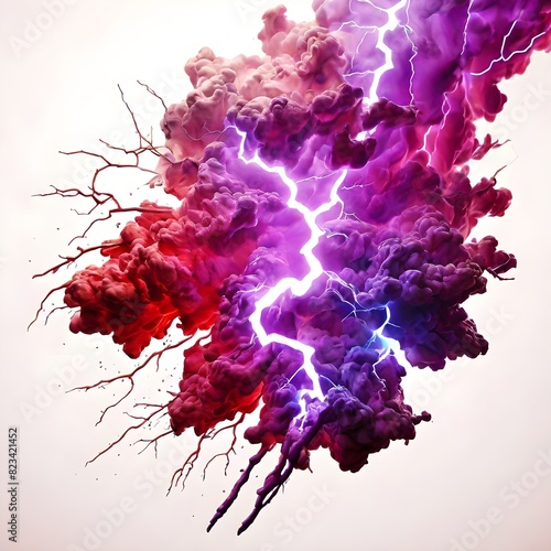 Red and Purple color electricity lightning isolated AI generative photo