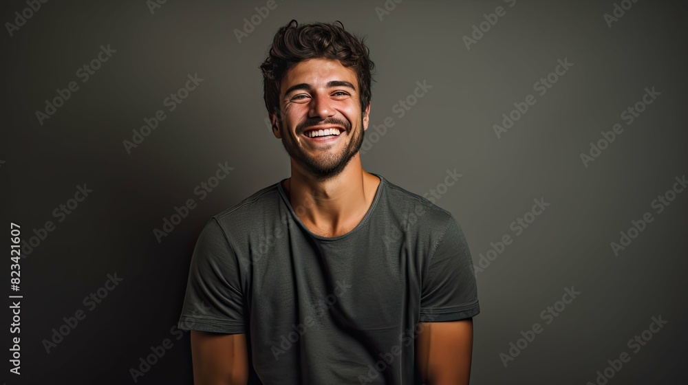 simple man smiling grey background simple man smiling grey background