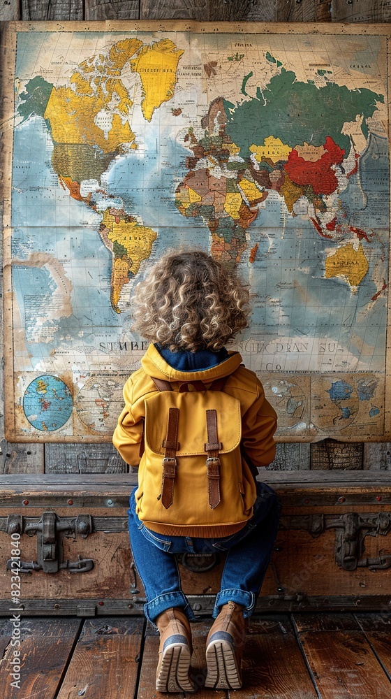 Fototapeta premium Diverse Children Sitting On World Map. free text Copy Space