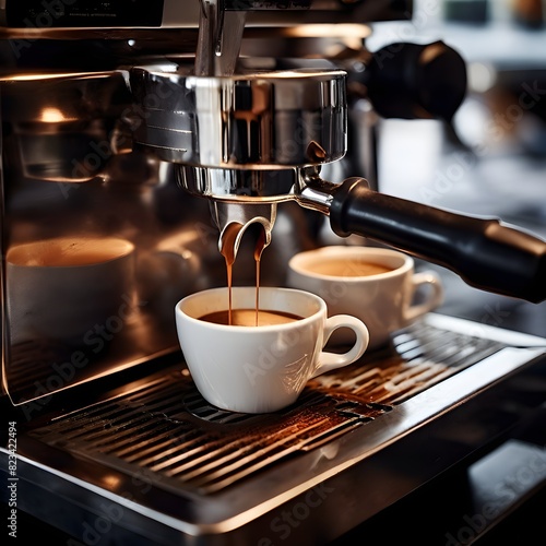 Art of Espresso: Close-Up of Professional Coffee Brewing and Barista Details
