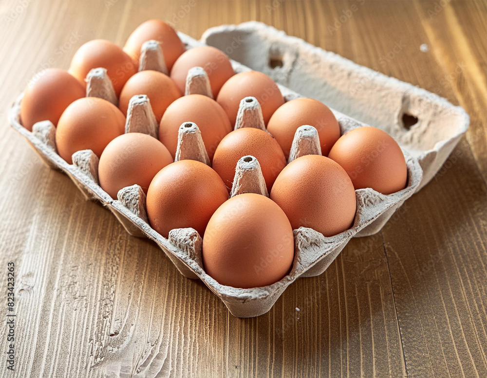 Fresh organic eggs in a cardboard carton Fresh organic eggs in a cardboard carton