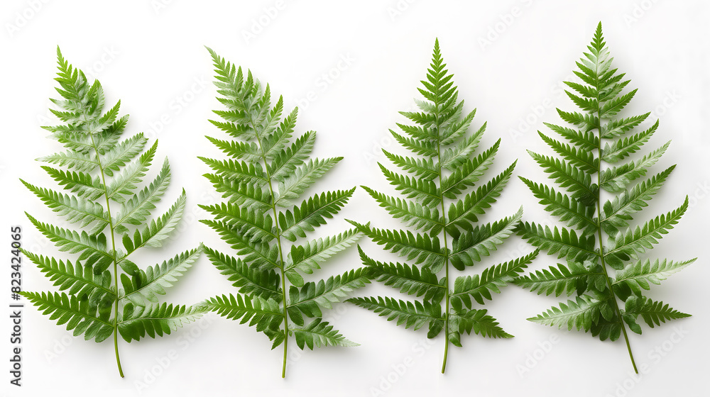 Triple Fern Leaves over a Crumpled White Paper Background