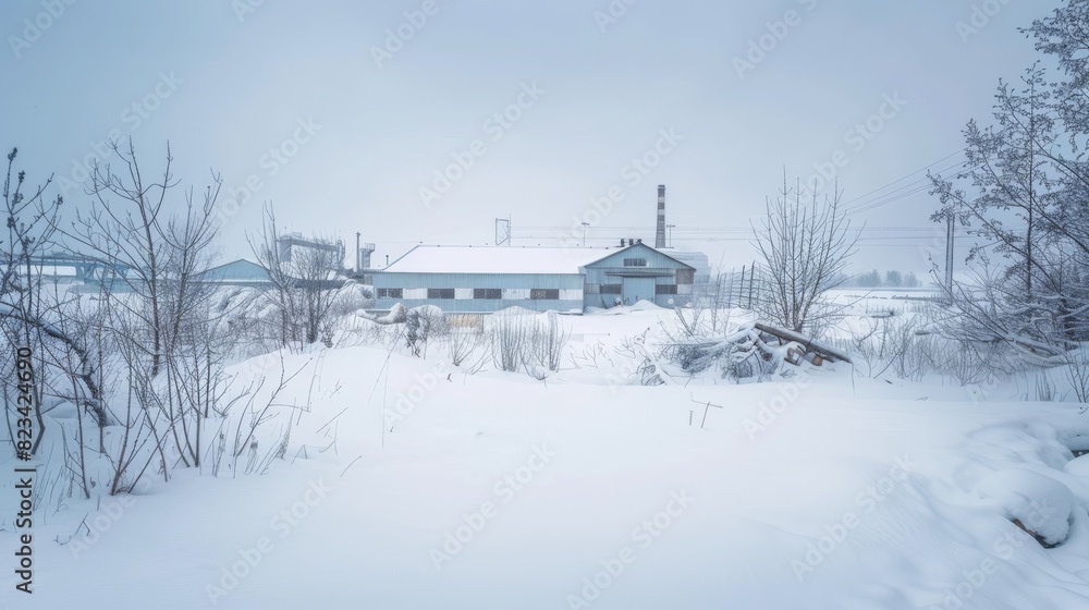 Snow-covered building in winter wonderland for winter design