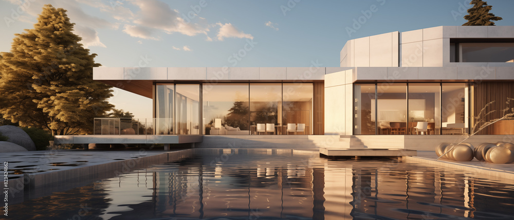 Modern Architectural Masterpiece with Infinity Pool at Sunset Modern Architectural Masterpiece with Infinity Pool at Sunset
