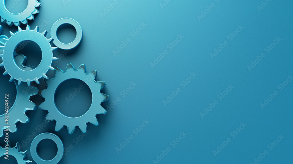 blue gears and cogs isolated on blue background with copy space for text, Business development concept blue gears and cogs isolated on blue background with copy space for text, Business development concept