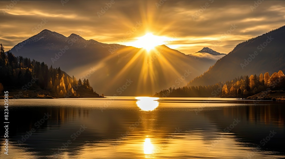 Fototapeta premium landscape gold light burst