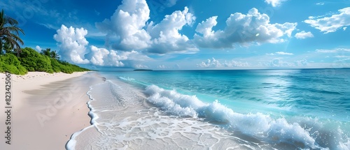 Stunning Panoramic View of Idyllic White Sand Beach and Turquoise Ocean Horizon © KICKINN.AI