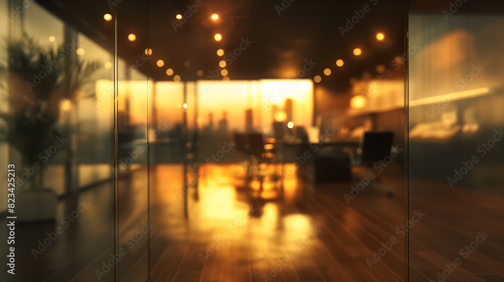 Warm Twilight Glow Illuminates Modern Office Interior