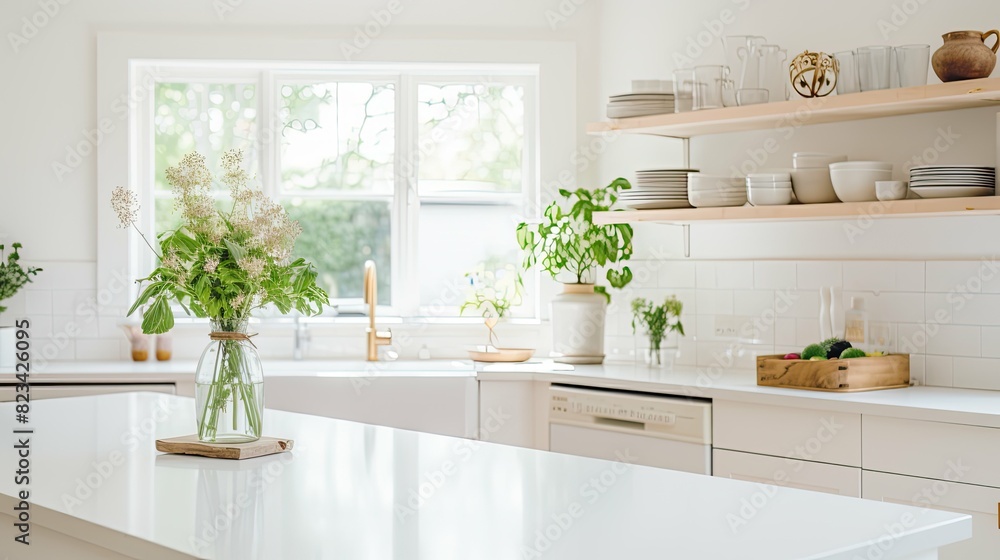 Fototapeta premium kitchen blurred white interior home