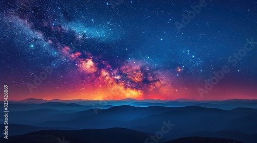 nature night astronomy sky stars dark galaxy space starry universe landscape mountain way cosmos beauty milky science blue light background © Rayhanbp