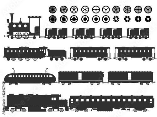 Locomotive, Shinkansen and train silhouette illustration collection